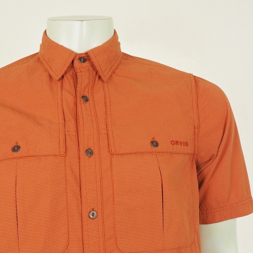 Orvis Angler Open Air Caster Fishing Button Down Shirt Mens Small Orange Vented - Picture 2 of 4